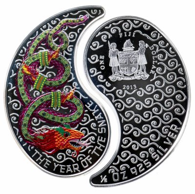 купить Фиджи 1 доллар 2013 Proof "Китайский календарь - год змеи Инь-Янь" в футляре с сертификатом