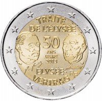 Купить Франция 2 евро 2013 "50 лет Елисейскому договору о франко-германской дружбе"
