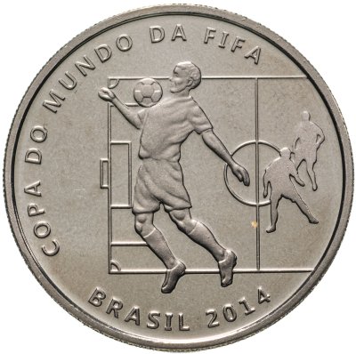 купить Бразилия 2 реала (reales) 2014 "Чемпионат мира по футболу 2014 - Приём мяча на грудь"