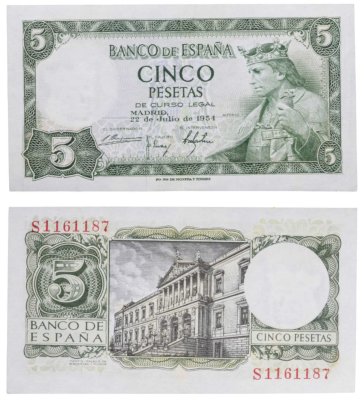 купить Испания 5 песет 1954 (Pick 146a)
