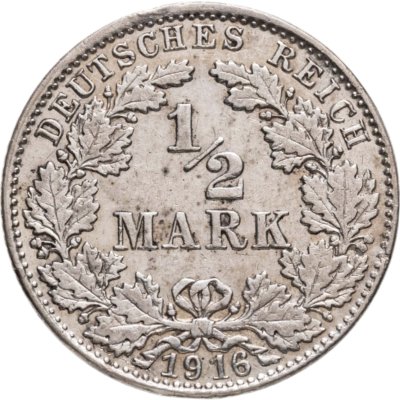 купить Германия 1/2 марки (mark) 1916 Знак монетного двора: "D" - Мюнхен
