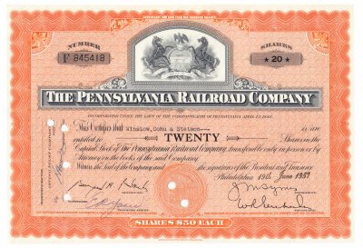 купить Акция США The Pennsylvania Railroad Company 1951- 1957 гг.