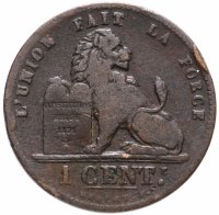 Купить Бельгия 1 сантим (centime) 1882 Надпись на французском - 'DES BELGES'