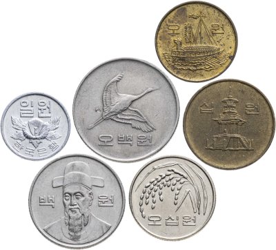 купить Южная Корея набор монет 1982-2016 (6 монеты)