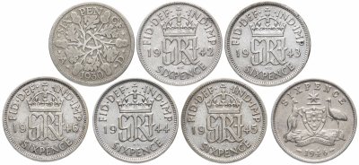 купить Великобритания набор из 7 монет 6 пенсов 1939-1946