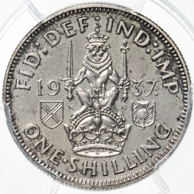 купить Великобритания 1 шиллинг (shilling) 1937, шотландский лев, сидящий на короне в слабе PCGS PR65