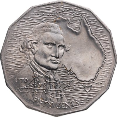 купить Австралия 50 центов (cents) 1970 200 лет австралийскому путешествию капитана Кука