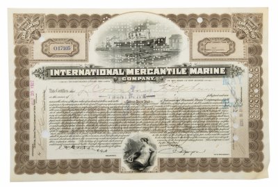 купить Акция США INTERNATIONAL MERCANTILE MARINE ( ТИТАНИК)" Гашение представителями банка "JP Morgan"" 1922 г.