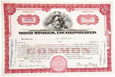купить Акция США BOND STORES , INCORPORATED. 1952- 1960 гг.