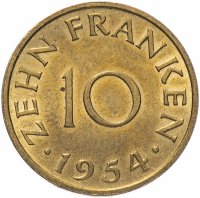 купить Саар 10 франков (francs) 1954
