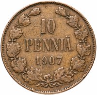 Купить 10 пенни (pennia) 1907, монета для Финляндии