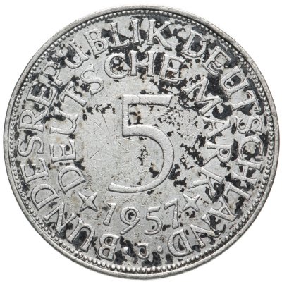 купить Германия 5 марок (deutsche mark) 1957 J знак монетного двора: "J" - Гамбург