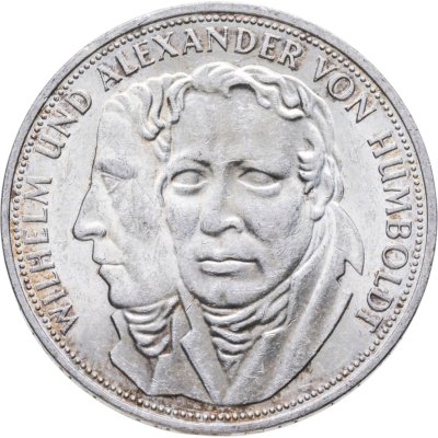 купить Германия 5 марок (deutsche mark) 1967 200 лет со дня рождения Вильгельма и Александра фон Гумбольдтов
