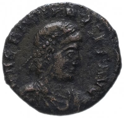 купить Римская Империя Грациан 367–383 гг фракция фоллиса (реверс: император идет вправо, волочит за волосы пленника)