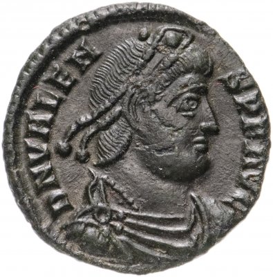 купить Римская Империя, Валент , 364–378 гг, Нуммий (реверс: Виктория идет влево, в руках - венок и пальмовая ветвь)
