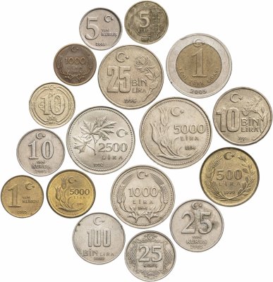 купить Турция набор 17 монет (от 1 куруш до 250.000 лир) 1992-2011 гг