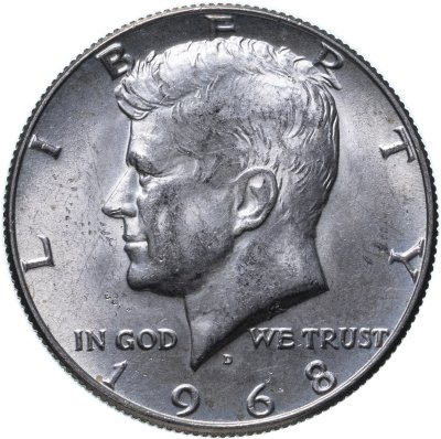 купить США 50 центов (1/2 доллара, half dollar) 1968 Kennedy Half Dollar (Кеннеди), знак монетного двора "D" - Денвер