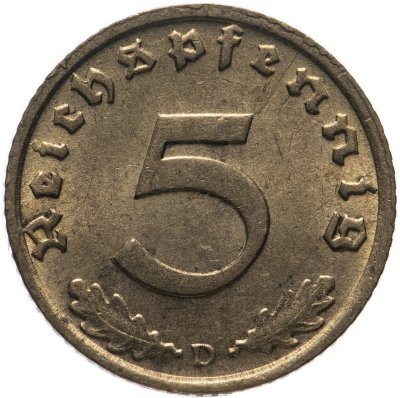 купить Германия (Третий рейх) 5 рейхспфеннигов (reichspfennig) "D" 1939