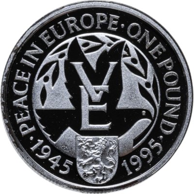 купить Олдерни 1 фунт (pound) 1995 Proof 50 лет окончания Второй мировой войны