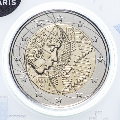 купить Франция 2 евро 2020 "Медицинские исследования", коинкарта, надпись "Heros"