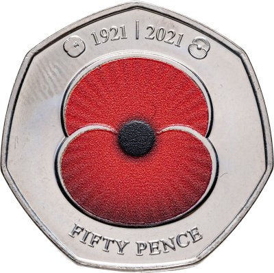 купить Джерси 50 пенсов 2021 "100 лет Королевскому британскому легиону /Двулистный мак/", Цветное покрытие