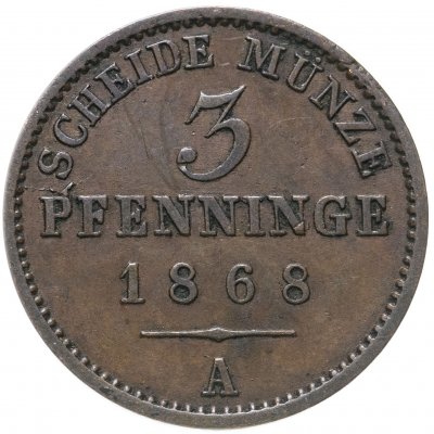 купить Германия, Пруссия 3 пфеннига (pfenninge) 1868 А