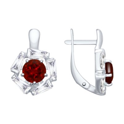 купить Серьги из серебра с гранатами и фианитами