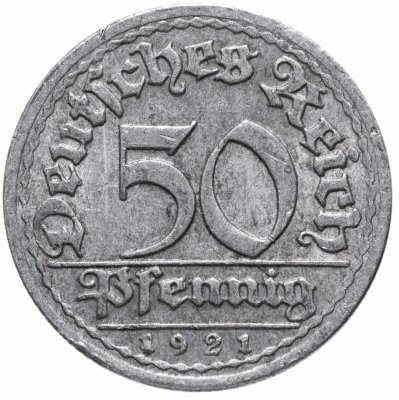 купить Германия (Веймарская республика) 50 пфеннигов (pfennig) 1921 F