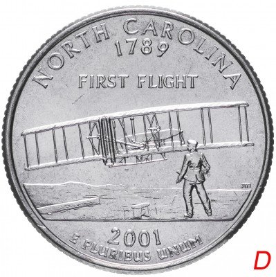купить США 1/4 доллара (квотер, 25 центов) 2001 D "Штат Северная Каролина"