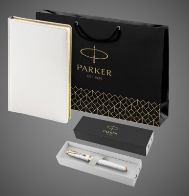 купить Подарочный набор: Ручка роллер Parker IM Premium T318 Pearl GT, цвет чернил черный и белый недатированный ежедневник с золотым срезом, Металлы: латунь, сталь, 2026 г.