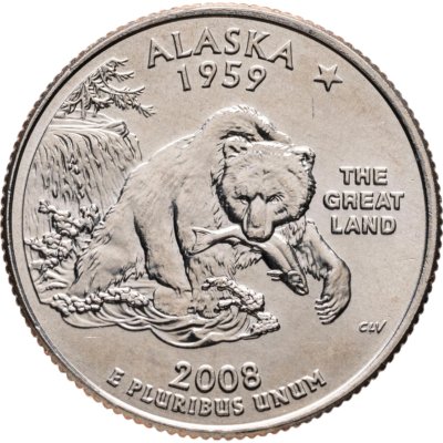 купить США 25 центов (квотер, 1/4 доллара, quarter dollar) 2008 Аляска (Alaska) знак монетного двора "D" - Денвер