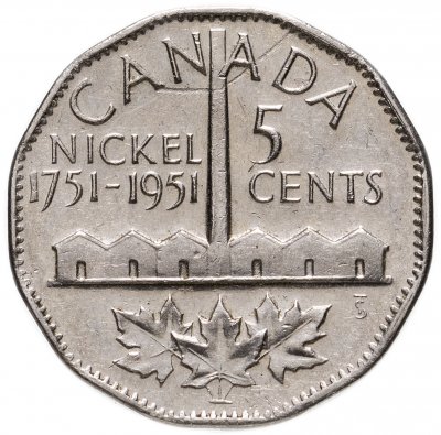 купить 5 центов (cents) 1951 200 лет с момента открытия никеля Канада