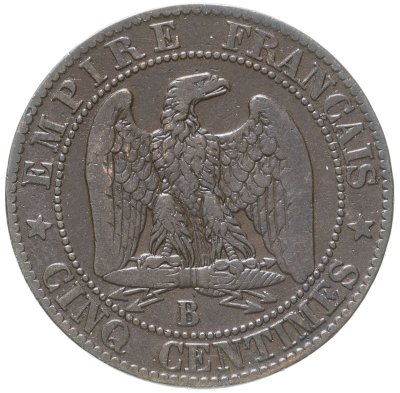 купить Франция 5 сантимов (centimes) 1855 B знак монетного двора: "B" - Руан