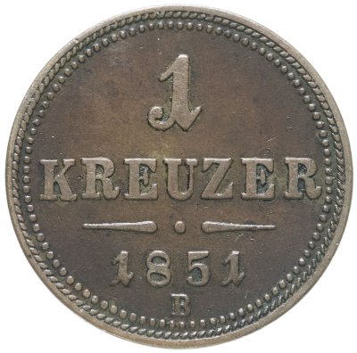 купить Австрия 1 крейцер (kreuzer) 1851 B