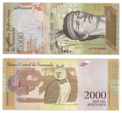 купить Венесуэла 2000 боливаров 2016 (Pick 96a) 18.08.2016 (ВЗ-индеец)