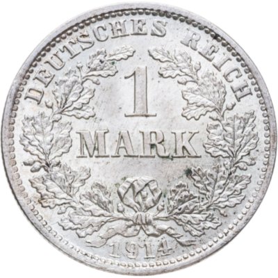 купить Германия 1 марка 1914 знак монетного двора: "D" - Мюнхен в слабе Монетник.ру MS65