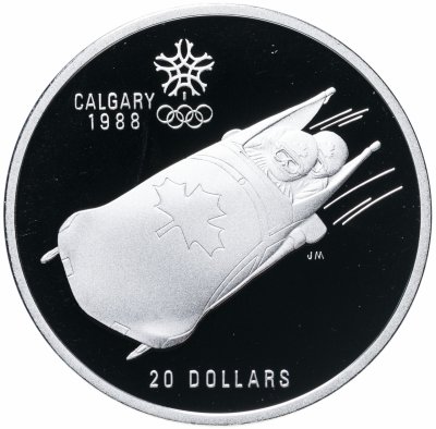 купить Канада 20 долларов (dollars) 1987 "XV зимние Олимпийские Игры, Калгари 1988 - Бобслей"