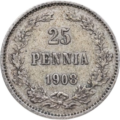 купить 25 пенни 1908 L, монета для Финляндии