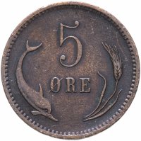 Купить Дания 5 эре (ore) 1874