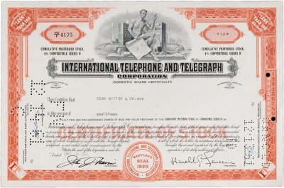 купить США Акция INTERNATIONAL TELEPHONE AND TELEGRAPH CORPORATION 1961