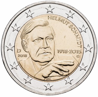 купить Германия 2 евро 2018 G "100 лет со дня рождения Гельмута Шмидта"