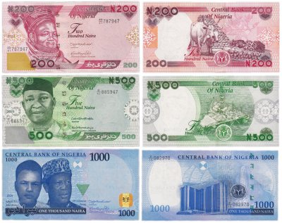 купить Нигерия набор из 3 банкнот 200, 500, 1000 найра 2022-2024