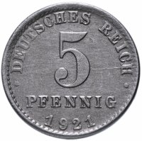 купить Германия (Веймарская республика) 5 пфеннигов (pfennig) 1921 А