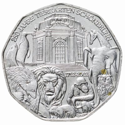 купить Австрия 5 евро (euro) 2002 250 лет Шёнбруннскому зоопарку
