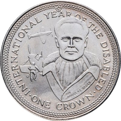 купить Остров Мэн 1 крона 1981 "Международный год инвалидов - Дуглас Бадер"