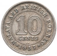 купить Малайя и Британское Борнео 10 центов (cents) 1957 KN знак монетного двора "KN" - Кингз Нортон, Бирмингем