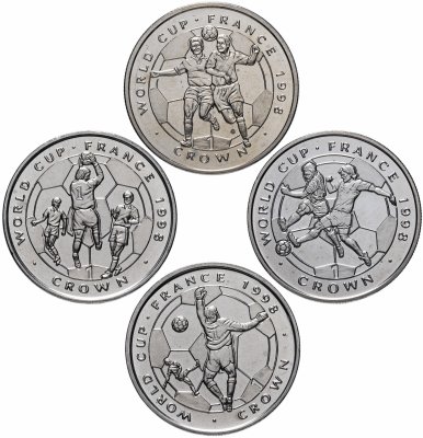 купить Остров Мэн набор 4 монеты 1 крона (crown) 1998 Чемпионат мира по футболу 1998, Франция