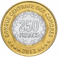 купить Коморские острова 250 франков 2013 "30 лет Центральному банку"
