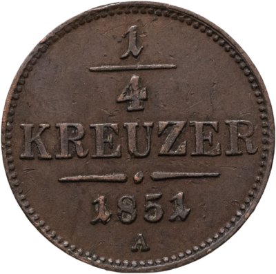 купить Австрия 1/4 крейцера (kreuzer) 1851, знак монетного двора "A" - Вена