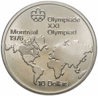 купить Канада 10 долларов (dollars) 1973 "XXI летние Олимпийские Игры, Монреаль 1976 - Карта мира"